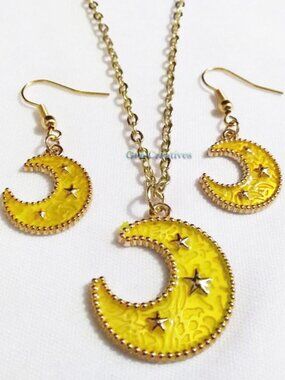 Yellow Gold Moon Necklace & Earrings set